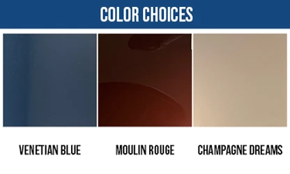 color choices like venetian blue, moulin rouge, champagne dreams