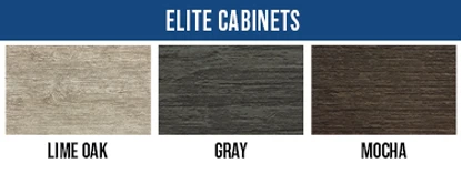 Elite cavinet colors like lime oak, gray, mocha